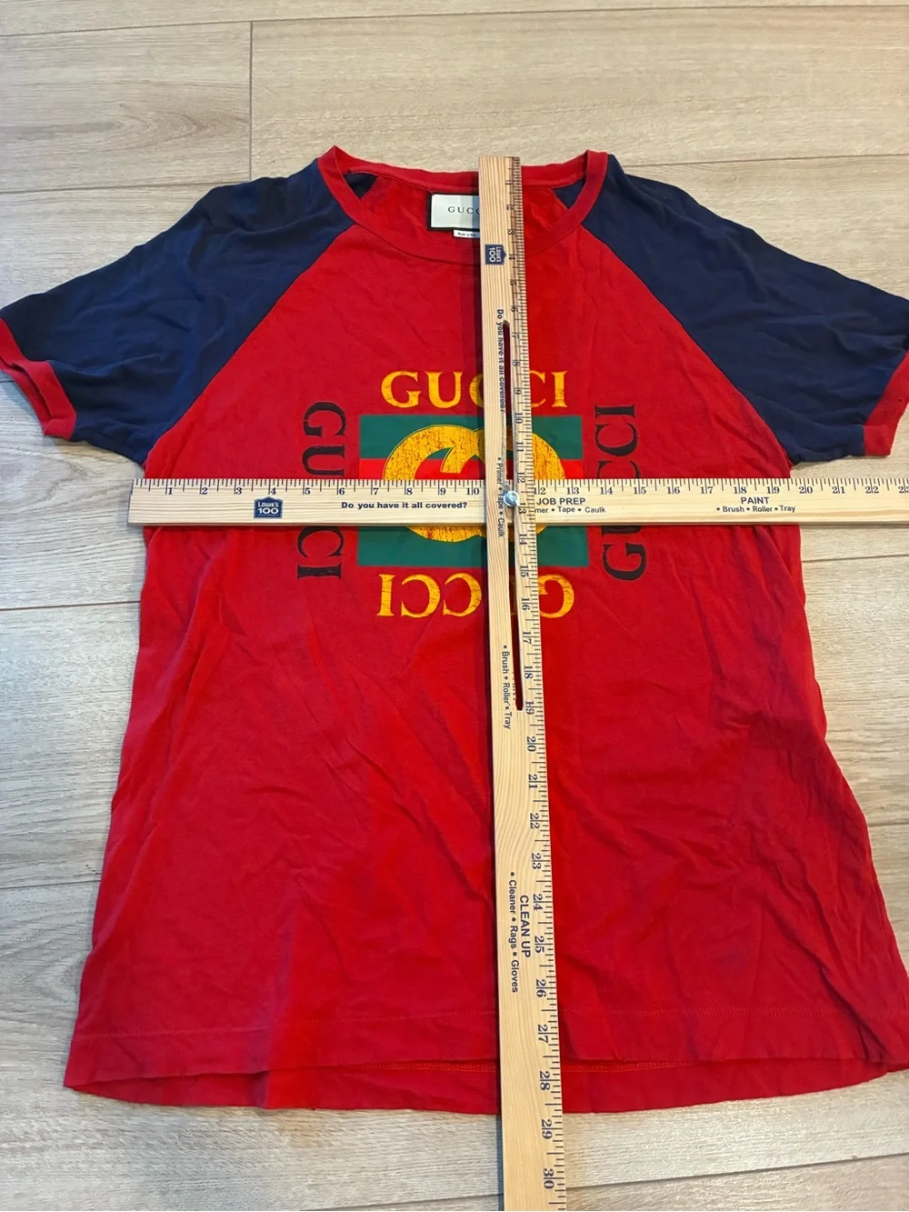 Gucci Men’s Red Printed Jersey Crew Neck Modern Future T-shirt Distressed Size S